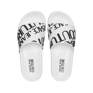 Versace Jeans Couture Men's Logo Slides Sandals White/Black, Size 42 (9US) NEW